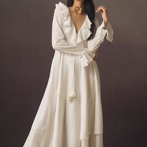 NWT Forever That Girl Dove Long-Sleeve Ruffled Midi Dress Size Small